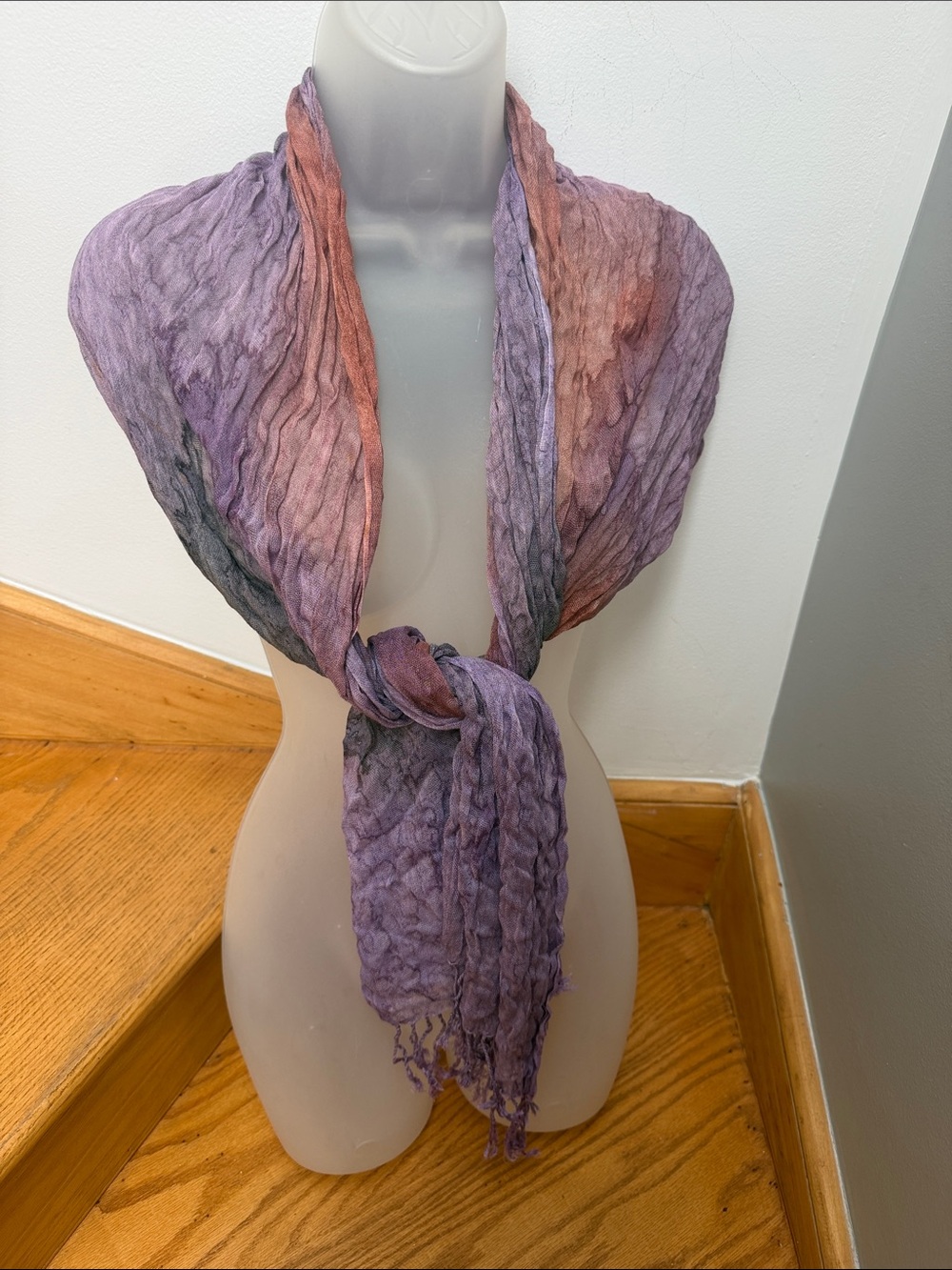 VTG Lightweight Lavender Multi-Tone Fringe Scarf Viscose - Picture 3 of 8
